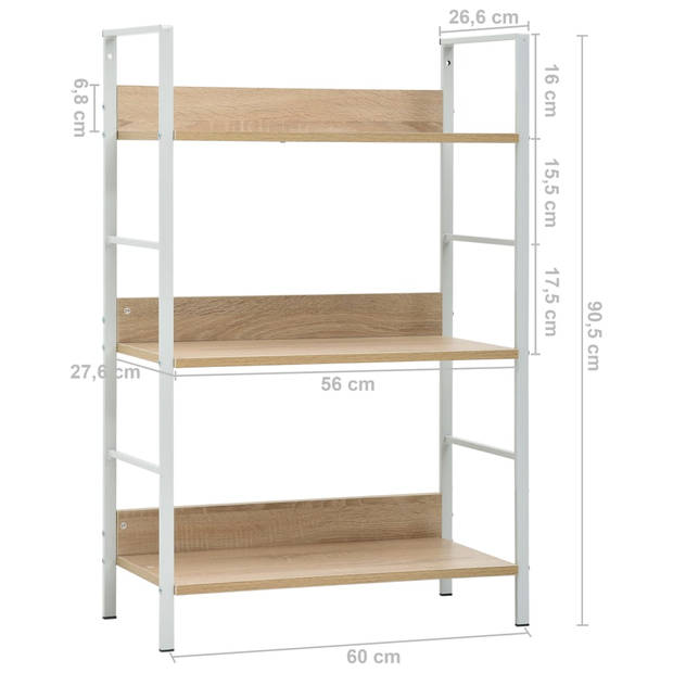 vidaXL Boekenkast 3 schappen 60x27,6x90,5 cm bewerkt hout eikenkleurig