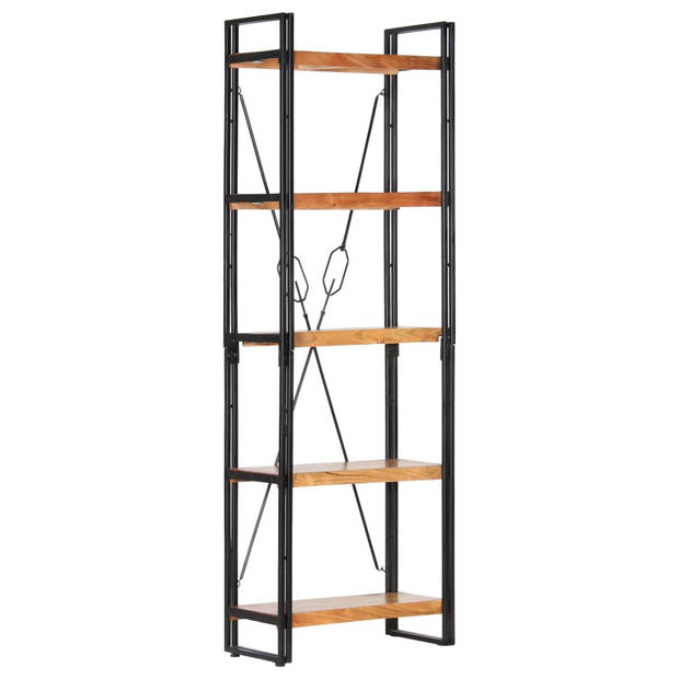 The Living Store Boekenkast - 5-laags - 60 x 30 x 180 cm - Acaciahout - Staal