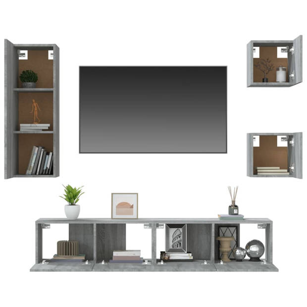 The Living Store TV-meubelset Grijs Sonoma Eiken - Set van 2x 30.5x30x30 cm - 1x 30.5x30x90 cm - 2x 80x30x30 cm