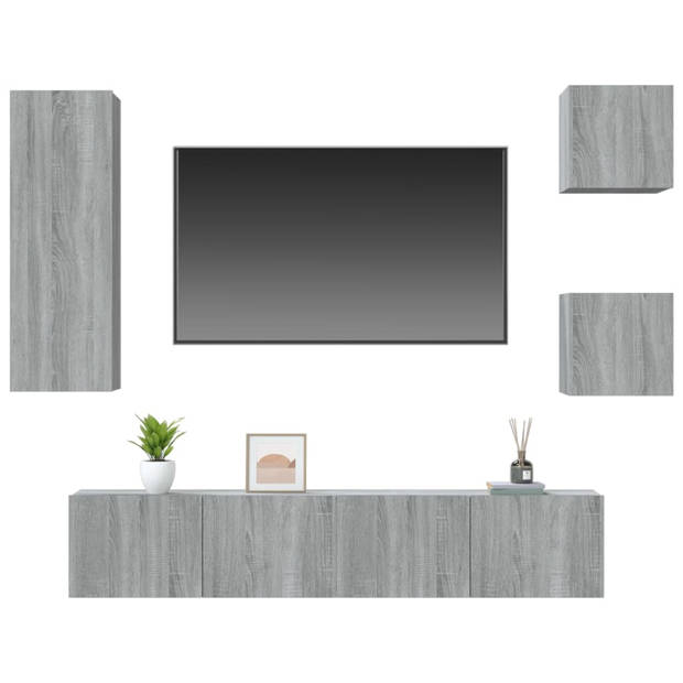 The Living Store TV-meubelset Grijs Sonoma Eiken - Set van 2x 30.5x30x30 cm - 1x 30.5x30x90 cm - 2x 80x30x30 cm