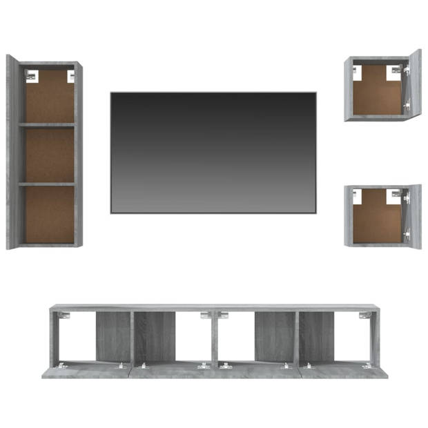The Living Store TV-meubelset Grijs Sonoma Eiken - Set van 2x 30.5x30x30 cm - 1x 30.5x30x90 cm - 2x 80x30x30 cm