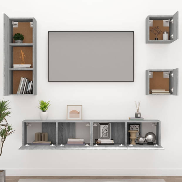 The Living Store TV-meubelset Grijs Sonoma Eiken - Set van 2x 30.5x30x30 cm - 1x 30.5x30x90 cm - 2x 80x30x30 cm