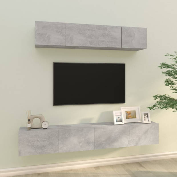 The Living Store TV-Meubelset - Betongrijs - 60 x 30 x 30 cm - 80 x 30 x 30 cm
