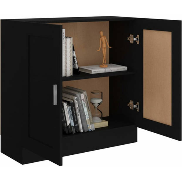 The Living Store Boekenkast - Zwart - 82.5 x 30.5 x 80 cm - 2 vakken en 2 deuren