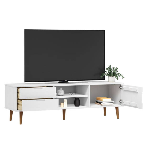 The Living Store MOLDE Tv-kast - 158x40x49 cm - Wit - Massief grenenhout