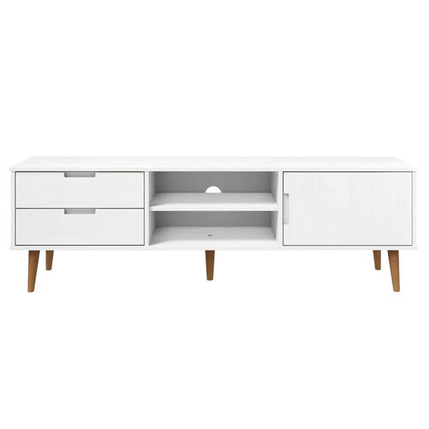 The Living Store MOLDE Tv-kast - 158x40x49 cm - Wit - Massief grenenhout