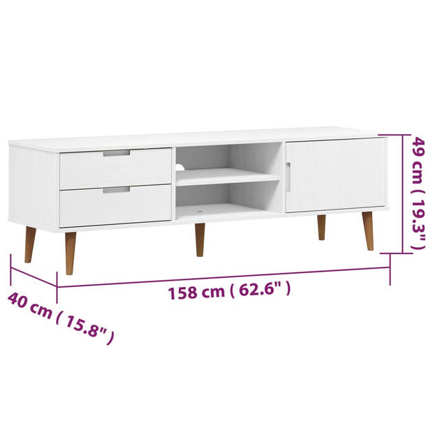 The Living Store MOLDE Tv-kast - 158x40x49 cm - Wit - Massief grenenhout