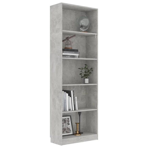 The Living Store Boekenkast - Betongrijs - 60 x 24 x 175 cm - Hoogwaardig bewerkt hout