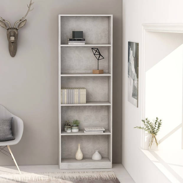 The Living Store Boekenkast - Betongrijs - 60 x 24 x 175 cm - Hoogwaardig bewerkt hout