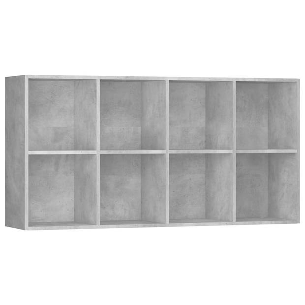 The Living Store Boekenkast - Betongrijs - 66 x 30 x 130 cm - Bewerkt hout - 8 vakken