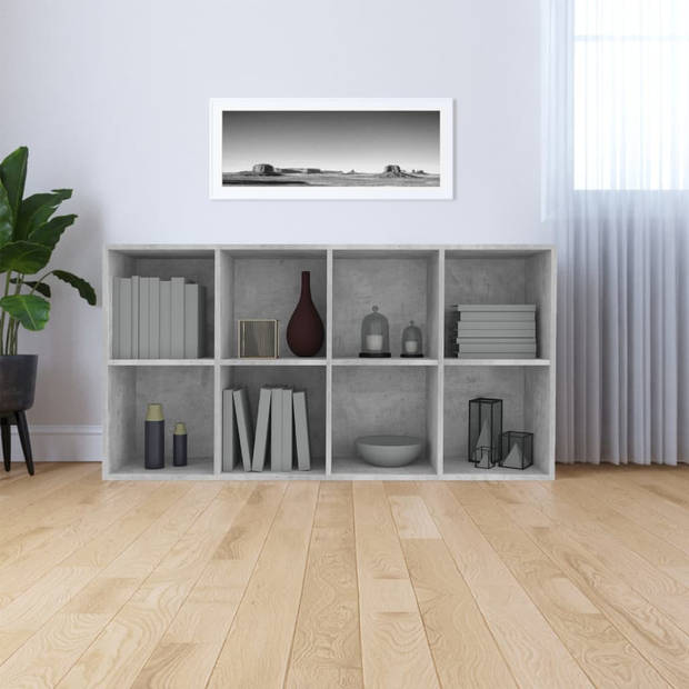 The Living Store Boekenkast - Betongrijs - 66 x 30 x 130 cm - Bewerkt hout - 8 vakken