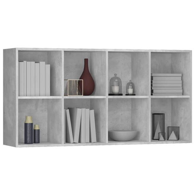 The Living Store Boekenkast - Betongrijs - 66 x 30 x 130 cm - Bewerkt hout - 8 vakken