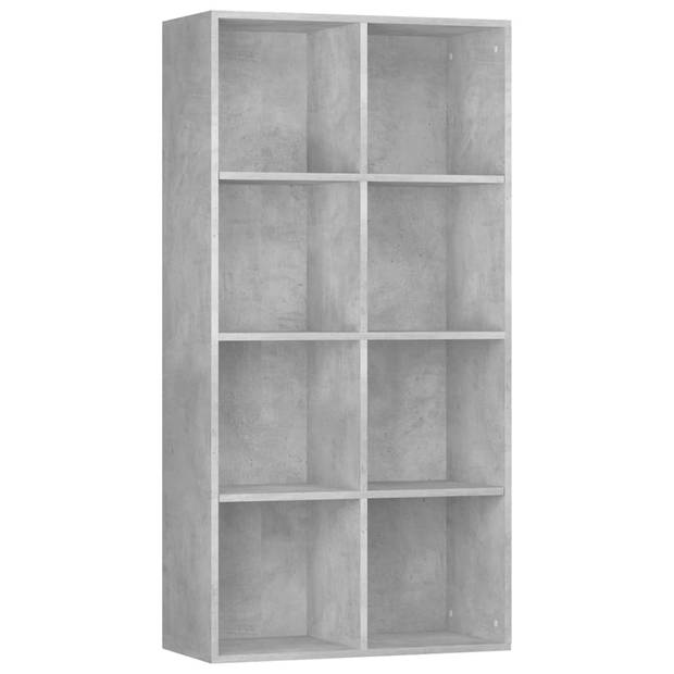 The Living Store Boekenkast - Betongrijs - 66 x 30 x 130 cm - Bewerkt hout - 8 vakken