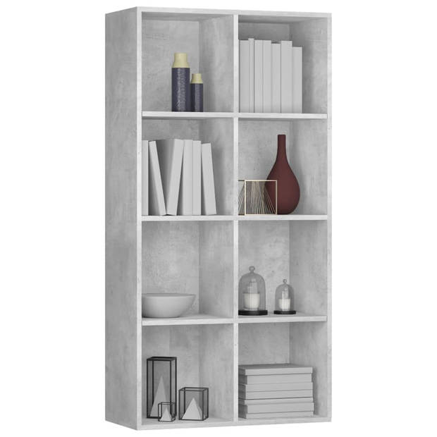 The Living Store Boekenkast - Betongrijs - 66 x 30 x 130 cm - Bewerkt hout - 8 vakken