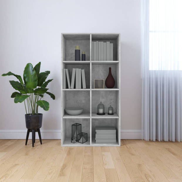 The Living Store Boekenkast - Betongrijs - 66 x 30 x 130 cm - Bewerkt hout - 8 vakken