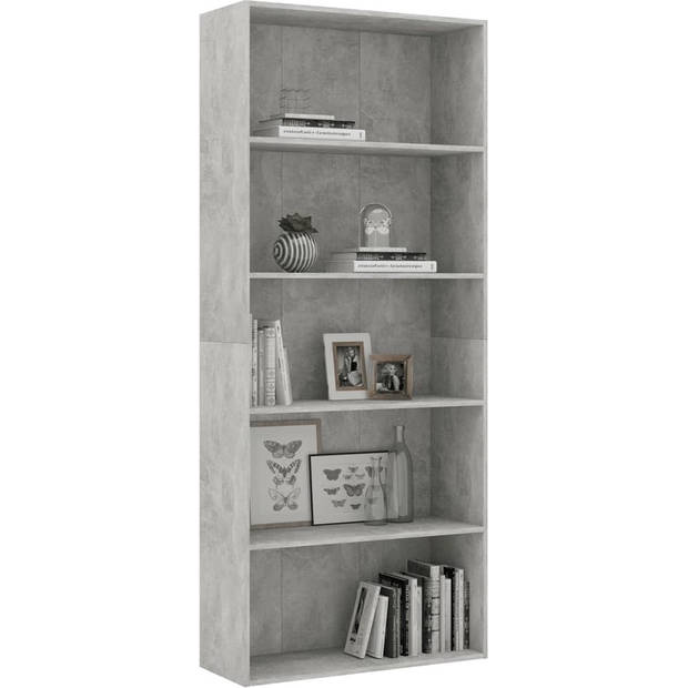 The Living Store Boekenkast - Betongrijs - 80 x 30 x 189 cm - 5 schappen