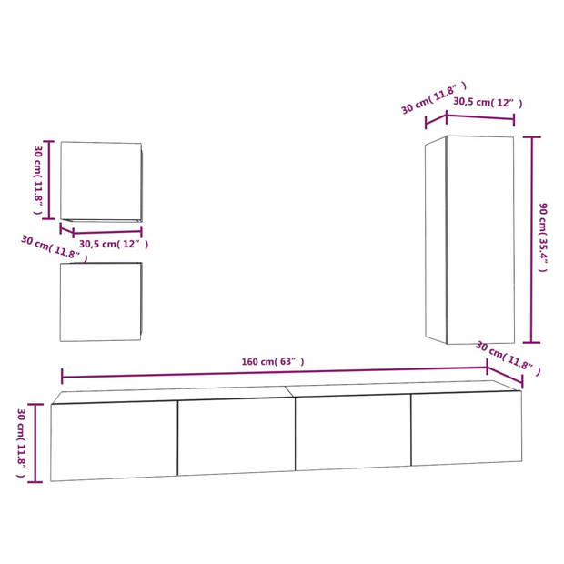 vidaXL 5-delige Tv-meubelset bewerkt hout wit