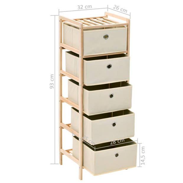 The Living Store Opslagmeubel - Opbergrek met 5 Manden - 32 x 26 x 93 cm - Beige