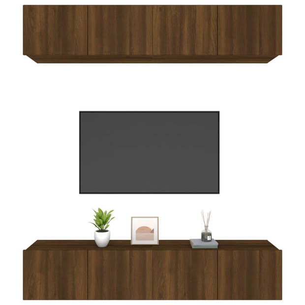 The Living Store Wandgemonteerde tv-meubels - Bruineiken - Set van 4 - 80x30x30 cm - Stevig bewerkt hout