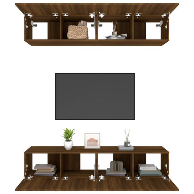 The Living Store Wandgemonteerde tv-meubels - Bruineiken - Set van 4 - 80x30x30 cm - Stevig bewerkt hout