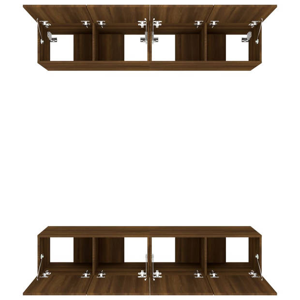 The Living Store Wandgemonteerde tv-meubels - Bruineiken - Set van 4 - 80x30x30 cm - Stevig bewerkt hout