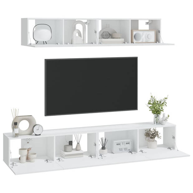 The Living Store Klassieke televisiekastenset - Tv-meubel - Wandgemonteerd - Wit - Hout - 2 stuks 80x30x30 cm - 2 stuks