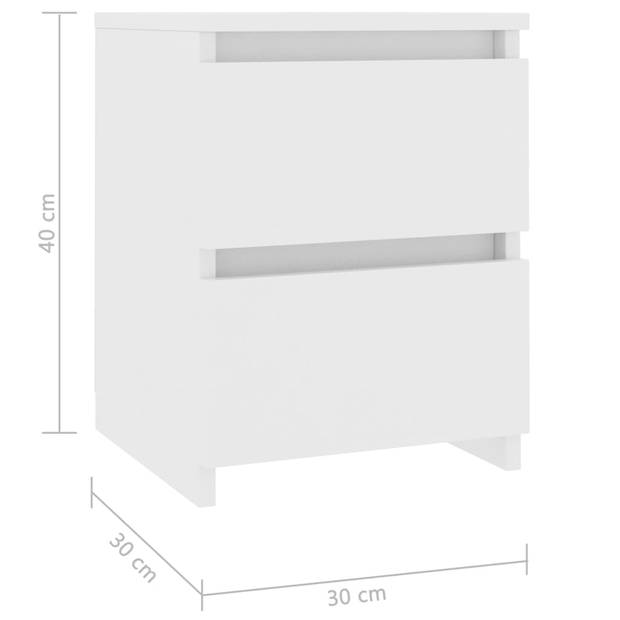 vidaXL Nachtkastjes 2 st 30x30x40 cm bewerkt hout wit