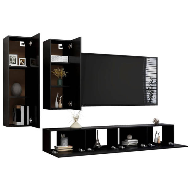 The Living Store TV-meubelset - zwart - spaanplaat - montage vereist
