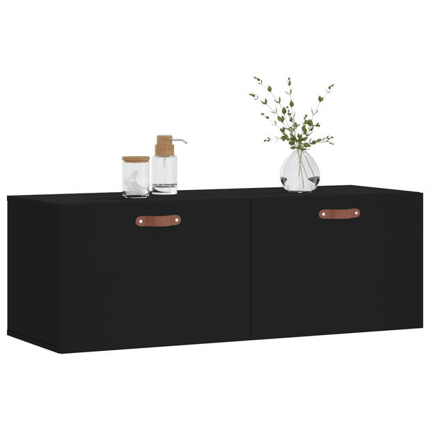 The Living Store Wandkast 100x36-5x35 cm bewerkt hout zwart - Kast