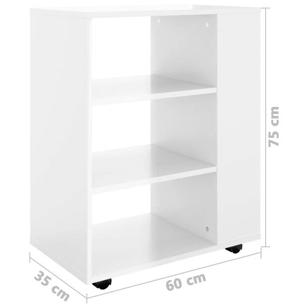 The Living Store Verrijdbare Kast - Hoogglans wit Spaanplaat - 60 x 35 x 75 cm - Mobiel en multifunctioneel