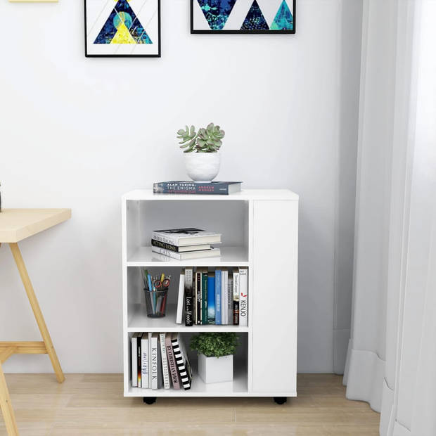 The Living Store Verrijdbare Kast - Hoogglans wit Spaanplaat - 60 x 35 x 75 cm - Mobiel en multifunctioneel