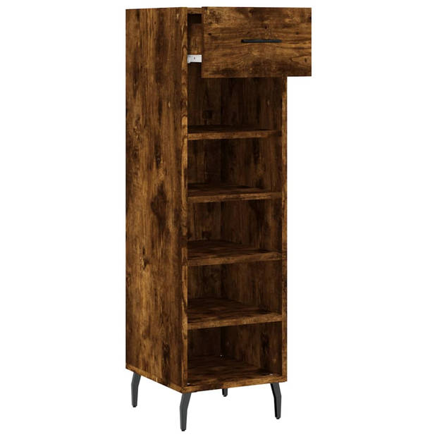 The Living Store Schoenenkast Gerookt Eiken - 30x35x105 cm - Bewerkt Hout - IJzer - Aluminium