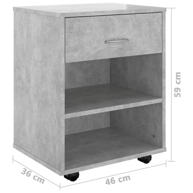 The Living Store Verrijdbare kast - Betongrijs - 46 x 36 x 59 cm - Duurzaam en functioneel