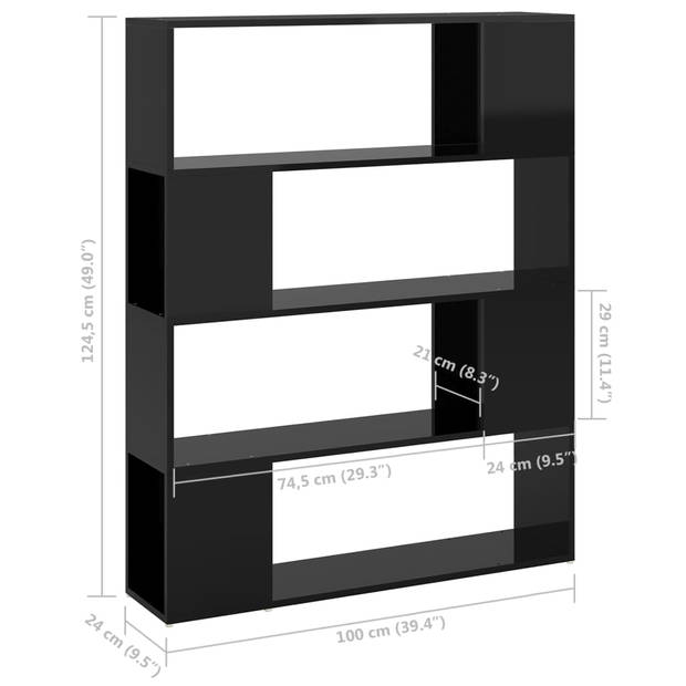 vidaXL Boekenkast/kamerscherm 100x24x124 cm hoogglans zwart