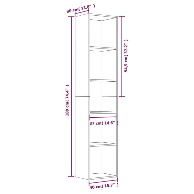 vidaXL Boekenkast 40x30x189 cm bewerkt hout bruin eikenkleur