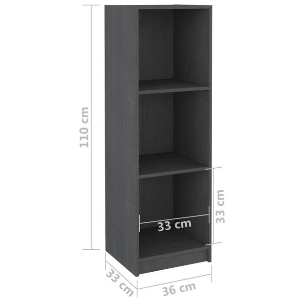 The Living Store Boekenkast/kamerscherm 36x33x110 cm massief grenenhout grijs - Kast