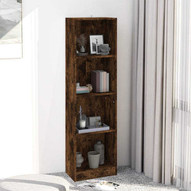 The Living Store Boekenkast - Gerookt Eiken - 40 x 24 x 143 cm - Met 4-laags ontwerp