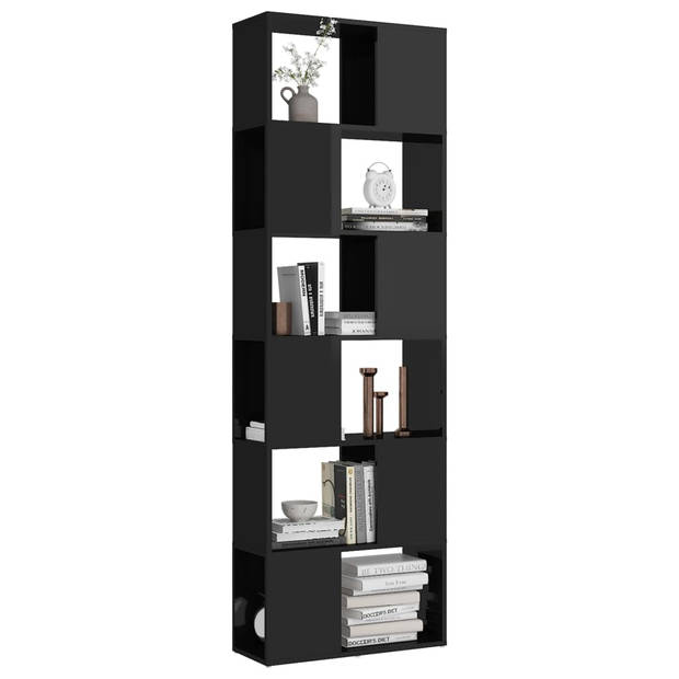 The Living Store Boekenkast Kamerverdeler - 60x24x186 cm - Hoogglans zwart