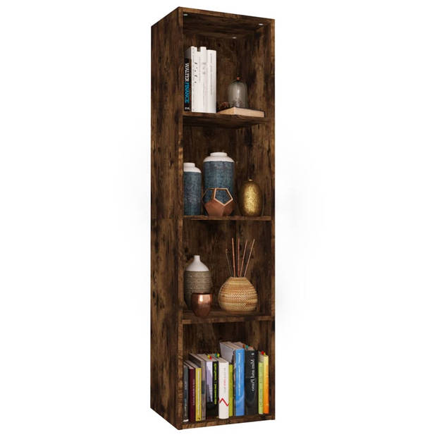 The Living Store Boekenkast Gerookt Eiken - 36 x 30 x 143 cm - Duurzaam hout - Veelzijdig - Wandmontage - Inclusief