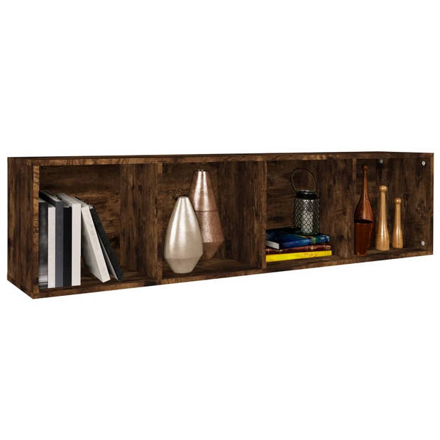 The Living Store Boekenkast Gerookt Eiken - 36 x 30 x 143 cm - Duurzaam hout - Veelzijdig - Wandmontage - Inclusief