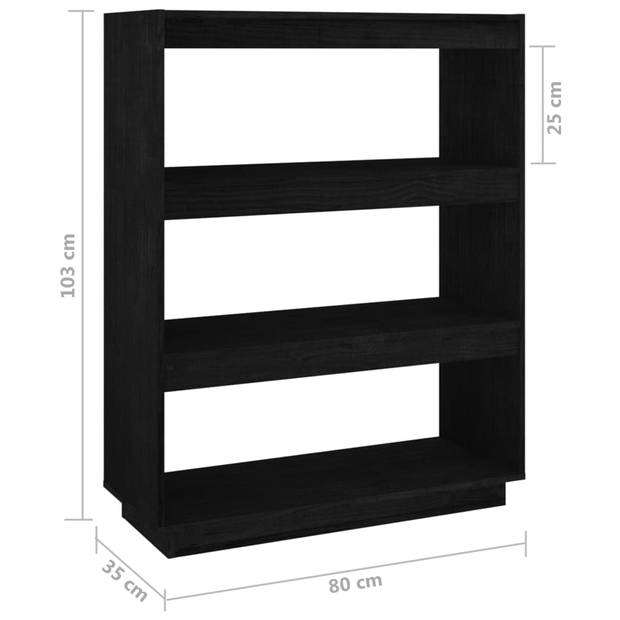 vidaXL Boekenkast/kamerscherm 80x35x103 cm massief grenenhout zwart