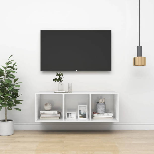 The Living Store TV-meubel - televisiewandmeubel - hoogglans wit - 37 x 37 x 107 cm - spaanplaat
