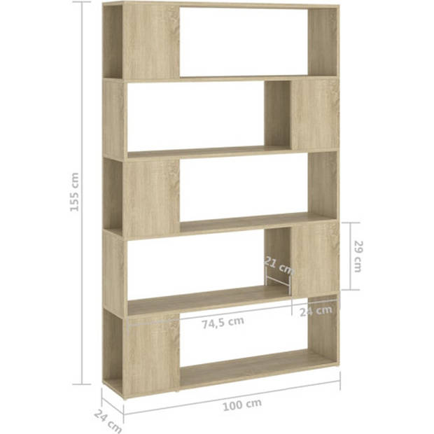 The Living Store Boekenkast Kamerverdeler - 100 x 24 x 155 cm - Sonoma Eiken