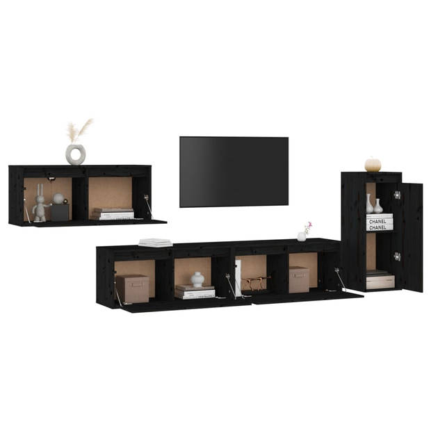 The Living Store Televisiemeubel - Klassiek - Massief grenenhout - 80 x 30 x 35cm / 30 x 30 x 80cm - Zwart