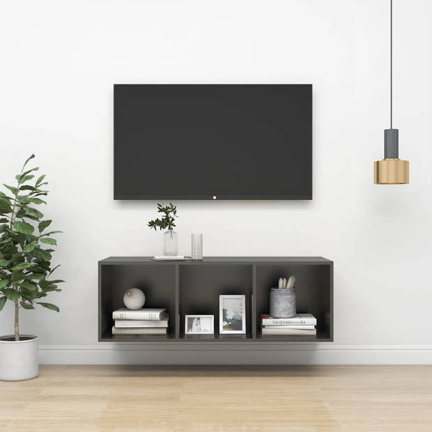 The Living Store Wandmeubel TV-grijs - 37x37x107 cm spaanplaat