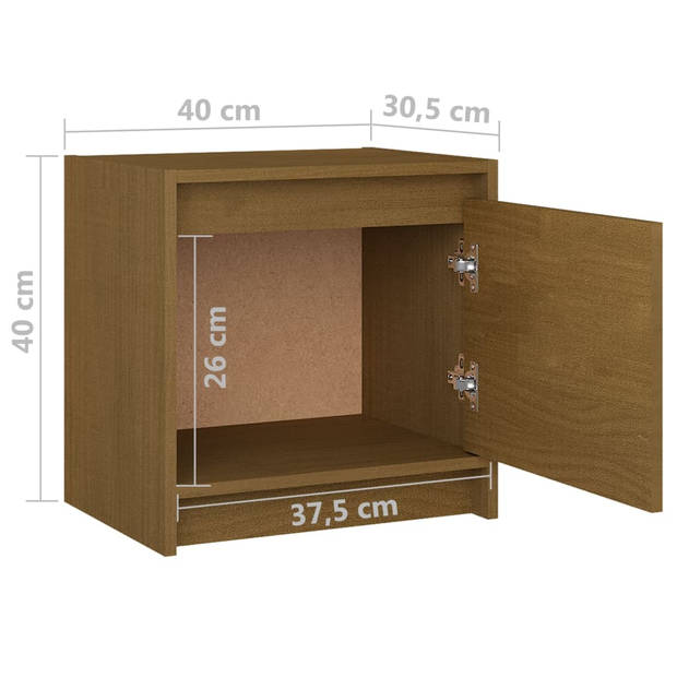 vidaXL Nachtkastjes 2 st 40x30,5x40 cm massief grenenhout honingbruin