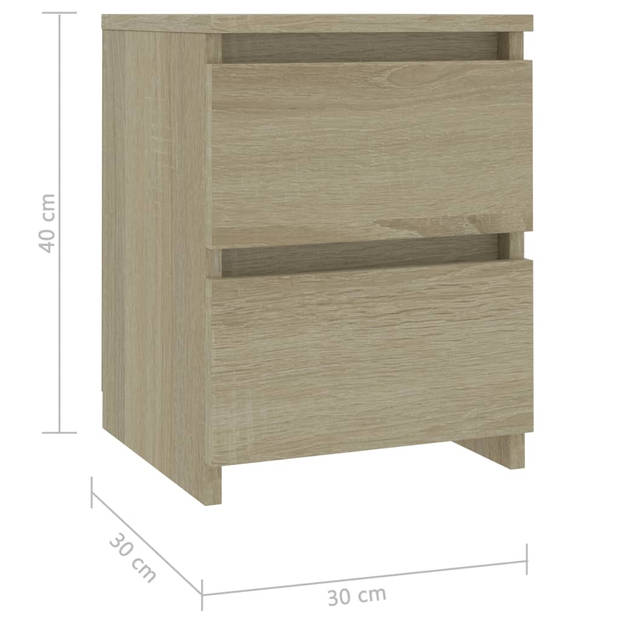 vidaXL Nachtkastjes 2 st 30x30x40 cm bewerkt hout sonoma eikenkleurig