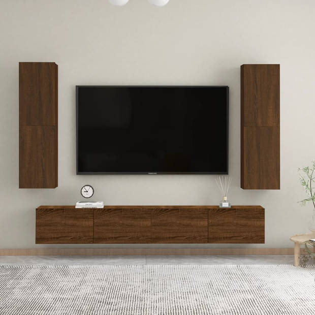 The Living Store TV-wandmeubel - bruineiken - 30.5 x 30 x 110 cm - klassiek design