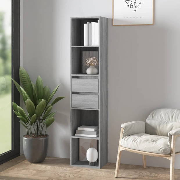 The Living Store Boekenkast - Grijs Sonoma Eiken - 36x30x171cm - 4 vakken en 2 lades