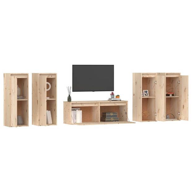 The Living Store TV-meubel - Grenenhout - Montage vereist - 100 x 30 x 35 cm - 4 x 30 x 30 x 80 cm